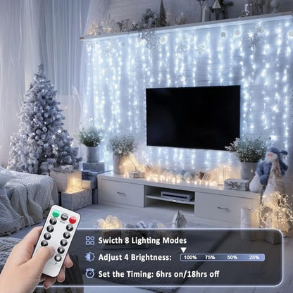 JMEXSUSS 200 LED White Curtain Lights, USB Powered, 6.5ft x 6.5ft - color: White, size: 200 LED