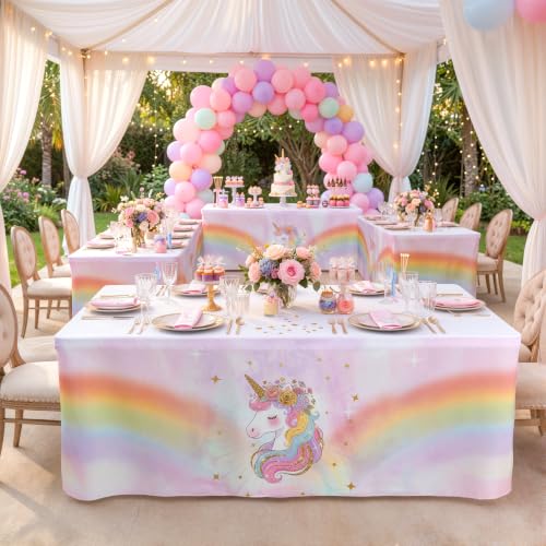 2 Pack Unicorn Fitted Tablecloth for 6 Foot Rectangle Tables 72 x 30 Inch Black Table Covers Windproof Polyester Table Cloth for Wedding, Parties,Display, Trade Show - color: Unicorn, size: 6FT