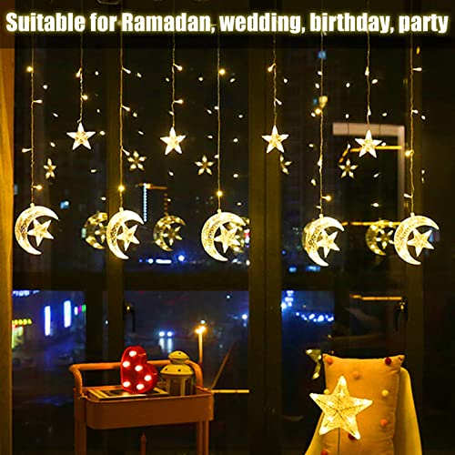 Keebgyy Star Moon String Lights, LED Curtain Lights, Moon String Lights for Crescents Party, Wedding, Christmas, Thanksgiving, Suitable for Rooms, Dorm, Living Rooms, 126LED Decorative String Lights