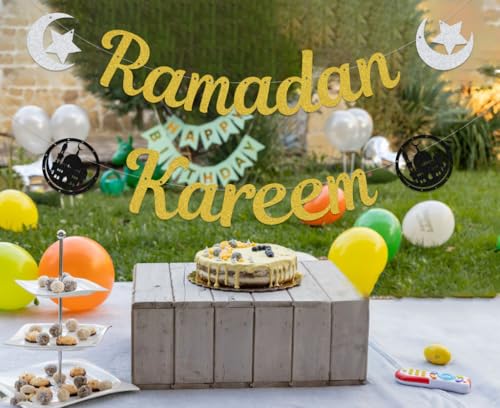 Ramadan Kareem Banner - Ramadan Mubarak Banner - Eid Festival Party Decorations Gold - size: Ramadan Kareem