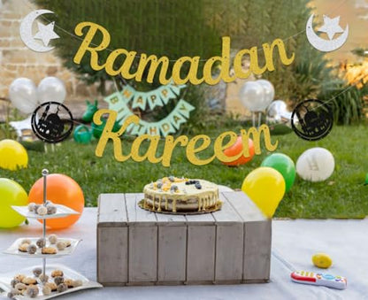 Ramadan Kareem Banner - Ramadan Mubarak Banner - Eid Festival Party Decorations Gold - size: Ramadan Kareem