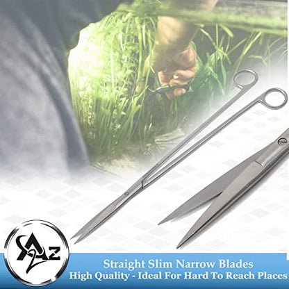 A2Z-Aquascaping Maintenance Tools Accessories,Anti-Rust Stainless Steel Tweezers Scissors Spatula for Aquarium Tank Clean, Fish Tank, Bonsai, Algae Scrapers (12" Scissors - Straight - Silver) - size: 12" Scissors - Straight - Silver