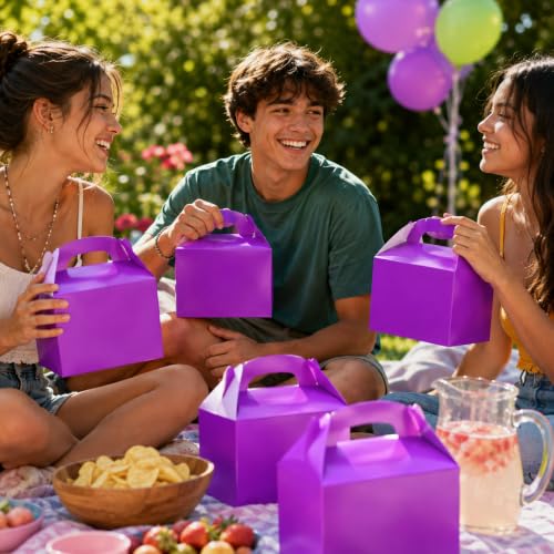 The Dreidel Company Gable Treat Boxes, Party Favors, 6.25" x 3.5" x 3.5" Inch Box, 25-Pack (Purple) - color: Purple