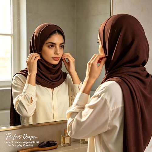 Jersey Hijab Scarf for Women,Lightweight Muslim Turban Head Scarf Modal Feel Hijab Coverings for Prayer with Clip - color: Coffee