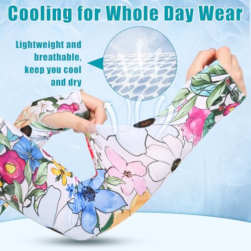 Bebila Gardening Sleeves for Women Farm UV Sun Protection Anti-Scratch Cooling Sleeves with Thumb Hole Arms Cover Outdoors - color: Multi Flowers