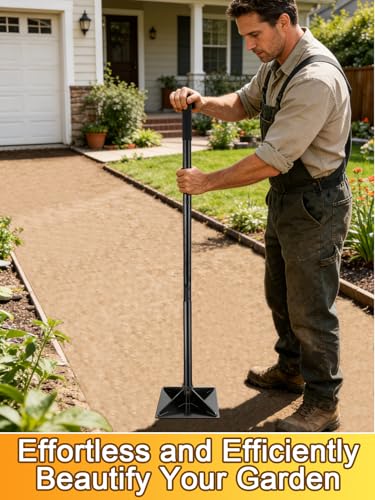 Upgraded 0.12 Psi Compaction Pressure Effortless Heavy-Duty 10"x10" Steel Tamper - Ergonomic Soil Tamper Tool with 48" Handle, Garden Landscaping Hand Tools for Ground & Gravel Leveling Dirt Compactor