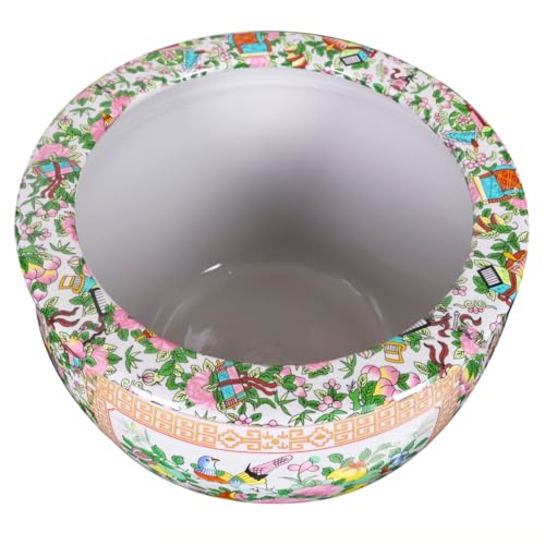 Rose Medallion Asian Fishbowl Cachepot Planter for Indoor or Outdoor Garden