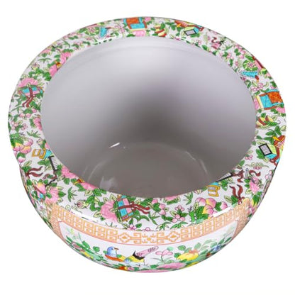 Rose Medallion Asian Fishbowl Cachepot Planter for Indoor or Outdoor Garden