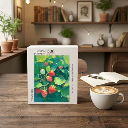 Botanical Strawberry Garden Food Jigsaw Puzzle - 500 Pieces Wooden Puzzle for Adults, Wall Art Gift, Finished Size: 20 x 15 Inch - color: Botanical Strawberry Garden - 500 Pieces