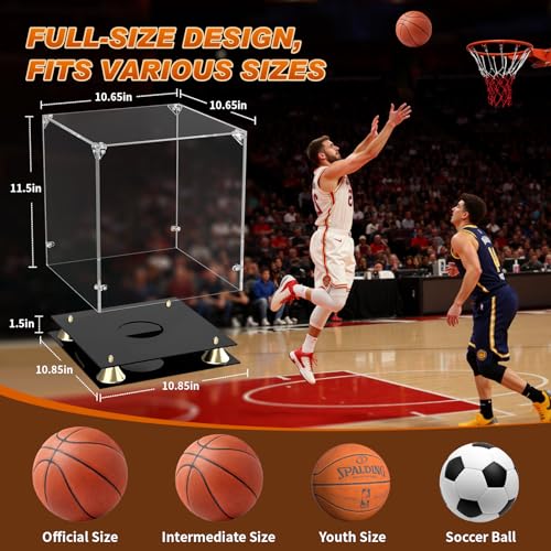 KOLIPI Basketball Display Case, Clear Acrylic Full Size Basketball Case Display with Double Layer Base, Ball Holder Stand Box Protector for NBA WNBA Signed Ball Memorabilia,11x11x12 inch - size: Basketball Case,11x11x12 inch