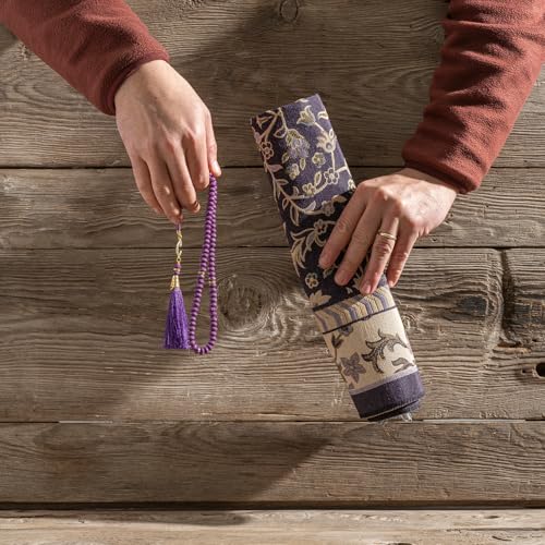 Muslim Prayer Rug with Islam Prayer Beads - Travel Prayer Mat, Islamic Gifts for Women, Portable Prayer Matt Islam, Islamic Prayer Rug Islam Men Women, Praying Mat for Muslim Gifts, Purple - color: Purple