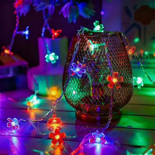 JACUXLSS Flower Fairy String Lights, 33ft 100 LED Cherry Blossom Plug in Easter Christmas Tree Hanging Décor Lamp, Garden Bedroom Indoor Decorations for Fence, Wedding Birthday Party (Multicolor) - color: Multi-colored Flower Lights
