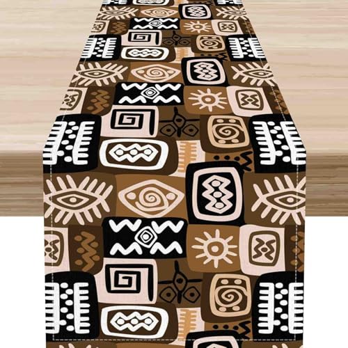 African Table Runner, Traditional Tribal African Symbol Pattern Abstract Geometric Print Ethnic Coffee Table Center Decor for Home Kitchen Dining Holiday Party Indoor Outdoor Table, 13"x36" Inch - color: African-3, size: 13x36" Table Runner