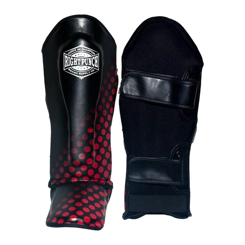 Shin Guards Kickboxing Leg Pads with Instep Protection, Muay Thai MMA Martial Arts Kicking Sparring Training Gear - color: Black & Red, size: Large