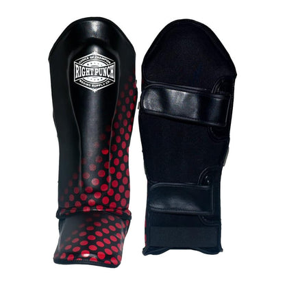 Shin Guards Kickboxing Leg Pads with Instep Protection, Muay Thai MMA Martial Arts Kicking Sparring Training Gear - color: Black & Red, size: Small
