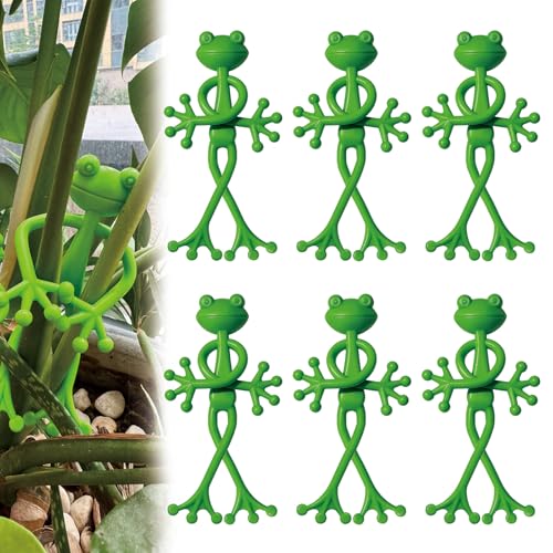6 pcs Frog Plant Stand, Multipurpose Green Frog Plant Supports Steady Cartoon Plant Branches Tie Down, Frog Plant Holder for Potted Plants, Plant propagation buddy Cute Frog Flower Pot Hugger Plant Climbing Fixture Clips Perfect for Indoor Outdoor Garden