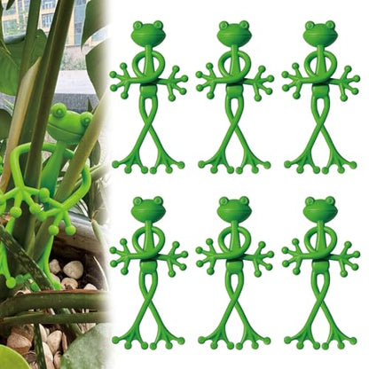 6 pcs Frog Plant Stand, Multipurpose Green Frog Plant Supports Steady Cartoon Plant Branches Tie Down, Frog Plant Holder for Potted Plants, Plant propagation buddy Cute Frog Flower Pot Hugger Plant Climbing Fixture Clips Perfect for Indoor Outdoor Garden