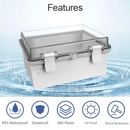 ABS Plastic Dustproof Waterproof IP65 Junction Box Hinged Shell Universal Electrical Project Enclosure Gray, with PC Transparent Clear Cover 8.7 x 6.7 x 4.3inch(220 x170 x110mm) - size: 8.7" x 6.7" x 4.3"