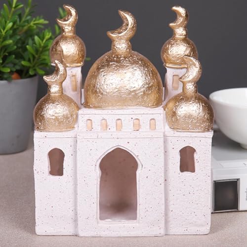 Ramadan Eid Home Decorations for Home 2025 Gold and White Mosque Tower Islamic Eid Mubarak decore - size: 5.51*2.76*6.51in