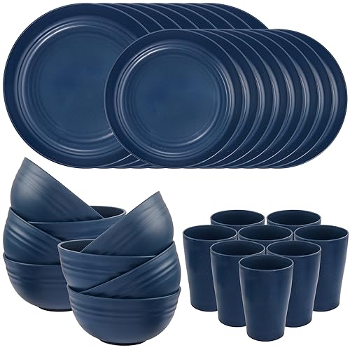 Supernal 32PCS Blue Wheat Straw Dinnerware Sets for 8 Camper Plates - color: Blue, size: 32pcs