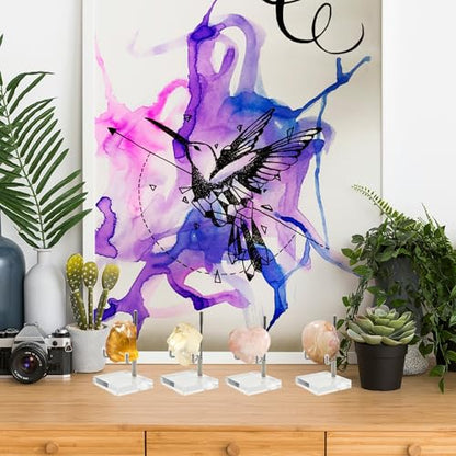 4 PCS Adjustable Metal Arm Rock Display Stand, Acrylic Crystal Holder | Clear Crystal Display Stands with Acrylic Base, for Geodes Mineral Agate and Small Collectibles, 2 x 2 x 3.5 Inch