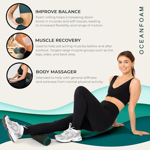 Oceanfoam Ripple Travel Foam Roller (11" x 3.35") Firm Mini Foam Roller for Physical Therapy, Deep Tissue Massage, Back Pain - High Density, Ergonomic Wave Textured - Yoga, Pilates, Exercise (Hunter) - color: Hunter