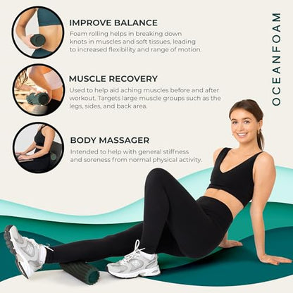 Oceanfoam Ripple Travel Foam Roller (11" x 3.35") Firm Mini Foam Roller for Physical Therapy, Deep Tissue Massage, Back Pain - High Density, Ergonomic Wave Textured - Yoga, Pilates, Exercise (Hunter) - color: Hunter