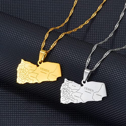 SHOUJIQQ Yemen Map with City Name Pendant Necklace - Men Women Charm Ethnic Hip Hop Country Necklace Choker Jewelry Clavicle - color: Yellow
