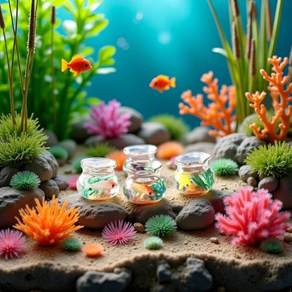 2Pcs Miniature Fish Tank Toy Mini Round Fish Bowls Resin Goldfish Grass for Dollhouse Desktop Craft Project Decor,Mini Fish Bowl,Dollhouse Accessories,Dollhouses Décor