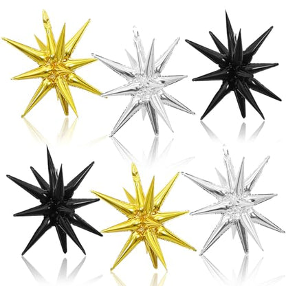 Silver Gold Star Balloons, 6PCS 22 Inch Foil Explosion Star Balloons - color: Gold Silver Black