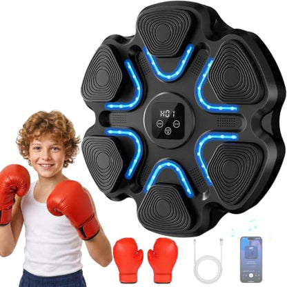 Music Boxing Machine, Interactive Punching Trainer with Boxing Gloves, Large Size Wall Mounted Electronic Boxing Target for Adult Kids, 9 Modes & 9 Speeds - color: ‎black-kid