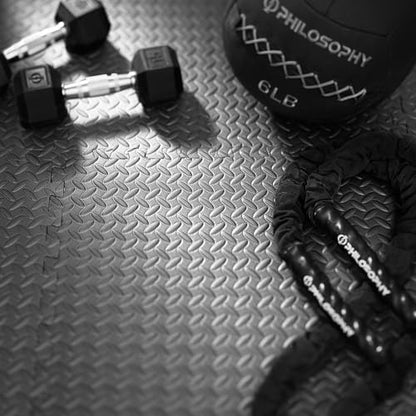 Philosophy Gym Pack of 12 Exercise Flooring Mats - 12 x 12 Inch Foam Rubber Interlocking Puzzle Floor Tiles - Gray - color: 12 Sq Ft, 1/2" Thick - Gray