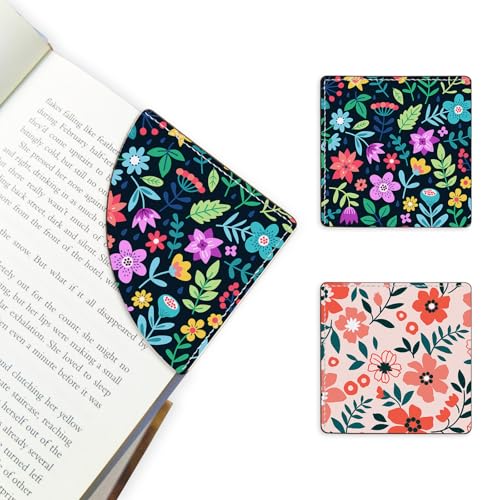 2 Pack Flower Leather Book Corner Bookmark, Durable Handmade Reading Accessories - Gifts for Readers, Women, Men, Teachers, Students 2 - color: 2pack-flower 2
