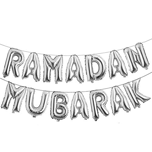 16inch Rose Gold Eid MUBARAK Foil Balloons Party Decoration Supplies Ramadan Decoration Gold EID Balloons For Muslim EID Ballon (RAMADAN Silver) - color: Ramadan Silver