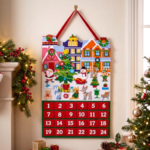 Watersay Christmas Advent Calendar Felt Wall Hanging with 24 Pockets - style: Santa Claus