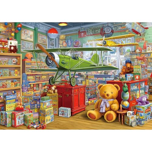 Vintage Toy Store Puzzle for Adults 1000 Piece Classic Bear and Airplane Scene Jigsaw Puzzle with Letters on Back Unique Fun Puzzle Games Gifts for Family Game Night & Home Decor(27.6" x 19.7") - color: Vintage Toy Store