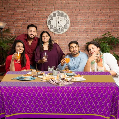 Oudain Ramadan Mubarak Tablecloths 54 x 108 Inch Purple Gold Eid Decorations Arabian Theme Large Plastic Ramadan Table Cover for Carnival Islamic Party(3 Pack)