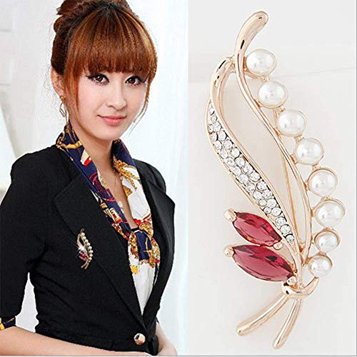 Crystal Pearl Flower Brooches Pins Fashion Beautiful Created Rhinestone Floral Brooch Good Idea for Party Dance Wedding Banquet for Elegant Women Girl - color: Pearl leaf brooch