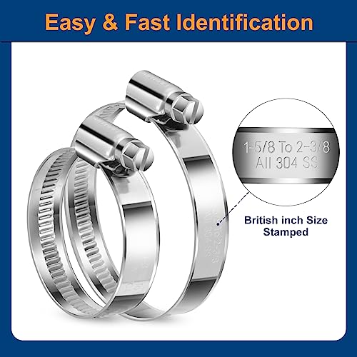 Non-Slip Stainless Steel Worm Gear Hose Clamps 2 to 2-3/4"(50-70mm) | SAE Size 36, 5/16"Hex Head, Soft Hose Protection, Adjustable for Automotive, Fuel Line, Garden, Heater, Radiator, 12Pack - size: SAE#36(2 To 2-3/4)