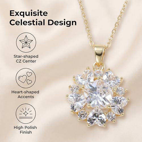 Necklaces for Women - Sparkling Flower Pendant Necklace, 18K Gold Plated Chain, Sunflower Clover Jewelry for Wedding Party, 16+2 Inch - color: Golden