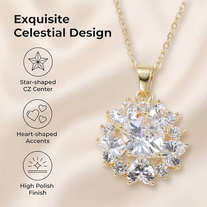 Necklaces for Women - Sparkling Flower Pendant Necklace, 18K Gold Plated Chain, Sunflower Clover Jewelry for Wedding Party, 16+2 Inch - color: Golden