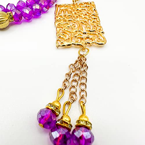 Bright Purple Crystal Islamic Prayer Beads, Natural Stone, 99 Beads, Tasbih, Misbaha, Tasbeeh, Rosary, Misbah, Tesbih, 6mm