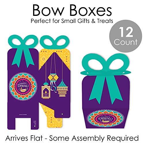 Big Dot of Happiness Happy Diwali - Square Favor Gift Boxes - Festival of Lights Party Bow Boxes - Set of 12