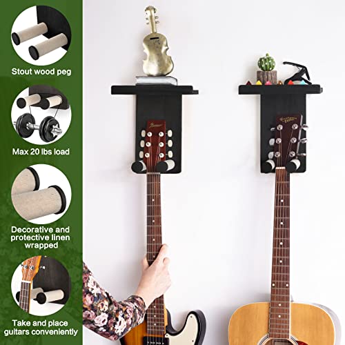 Keebofly Guitar Wall Mount 3-Pack - Rustic Wood Guitar Hanger with Pick Holder for Acoustic, Electric, Bass Guitars & Ukulele (Matte Black, Screw-Mounted) [Patented] - color: 3 Pack_Black