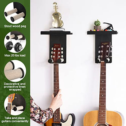 Keebofly Guitar Wall Mount 3-Pack - Rustic Wood Guitar Hanger with Pick Holder for Acoustic, Electric, Bass Guitars & Ukulele (Matte Black, Screw-Mounted) [Patented] - color: 3 Pack_Black