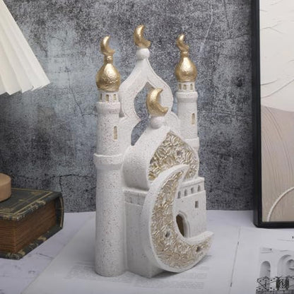 Gold and White Decorative Mosque Tower Islamics Eid Mubaraks Decors Table Ornament Ramadans Home Decorations Gift Islamics Mubaraks Decors