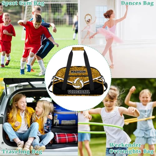 Custom Volleyball Bag with Name, Personalized Sports Bag for Teens Waterproof Weekender Carry Training Travel Bag, Gold Sequins Glitters with Black (Not real Glitter) - color: Gold Black