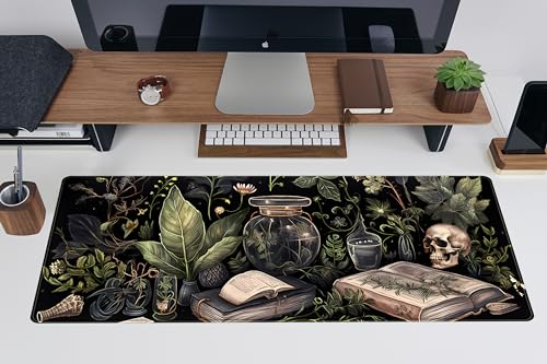 Dark Academia Desk Mat Mouse Pad XL Extended Large Gaming Desk Pad Mousepad, Mystical Green Plant Computer Laptop Keyboard and Mouse Mat, Desktop Protector Mat for Women Girl Office 31.5x11.8 in - color: Dark Academia