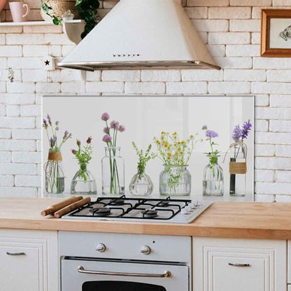 Bold Grup Tempered Glass Kitchen Backsplash, Stove Back Cover, Range Protector, Splash Guard for Sink, Botanical Vase Wall Art Decor, Cutting Board - size: 33.5''W x 19.7''H