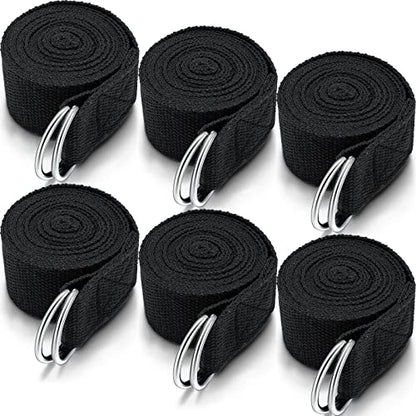 6 Pcs Yoga Strap for Stretching 8 ft Yoga Exercise Adjustable Straps Bands with Safe D Ring Buckle for Pilates, Gym Workouts, Fitness, Physical Exercise, Dance, Improve Flexibility - color: Black